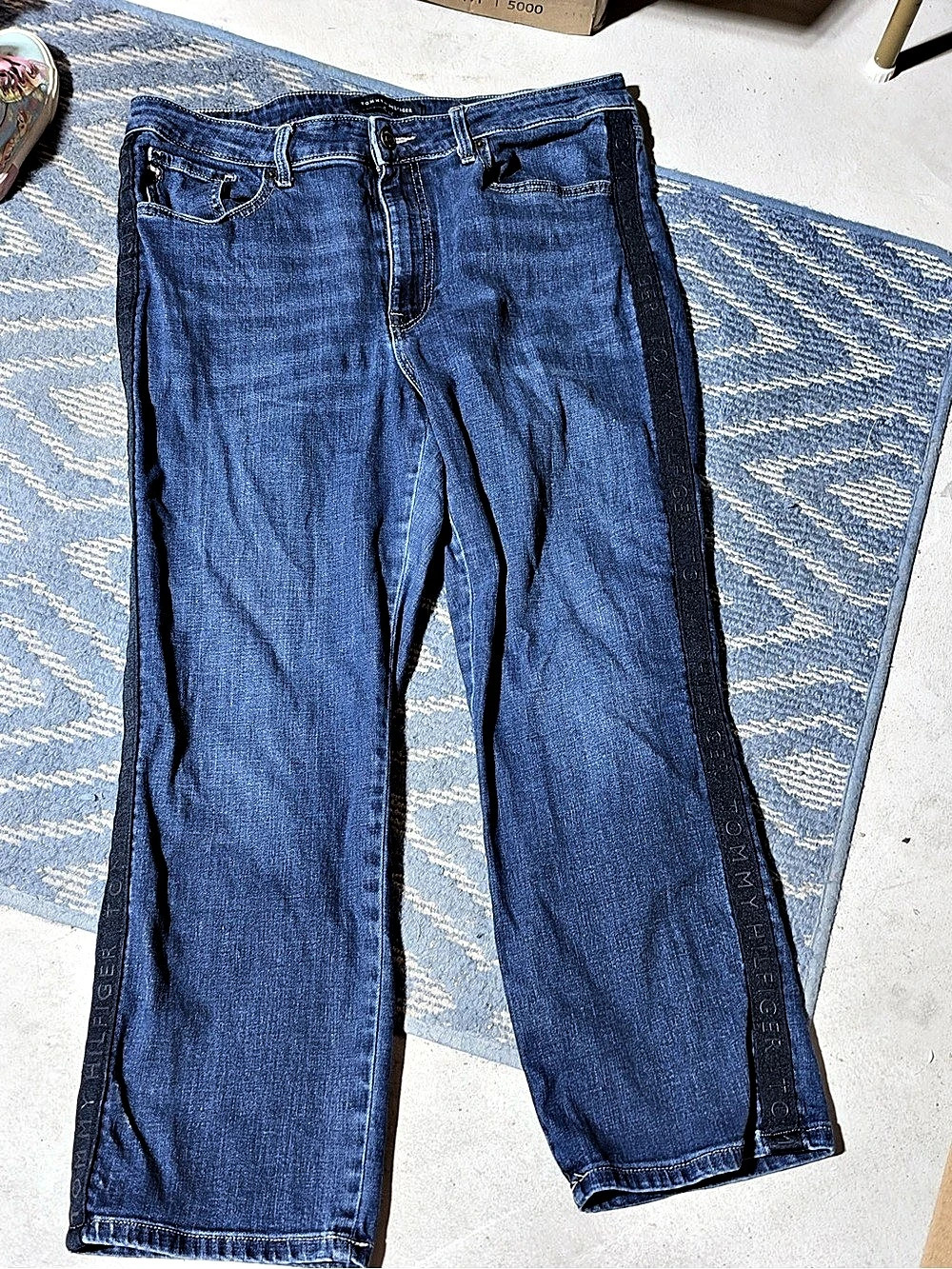 Tommy Hilfiger Tribeca Side Logo Tape Jeans Boot Cut Blue Waist 14